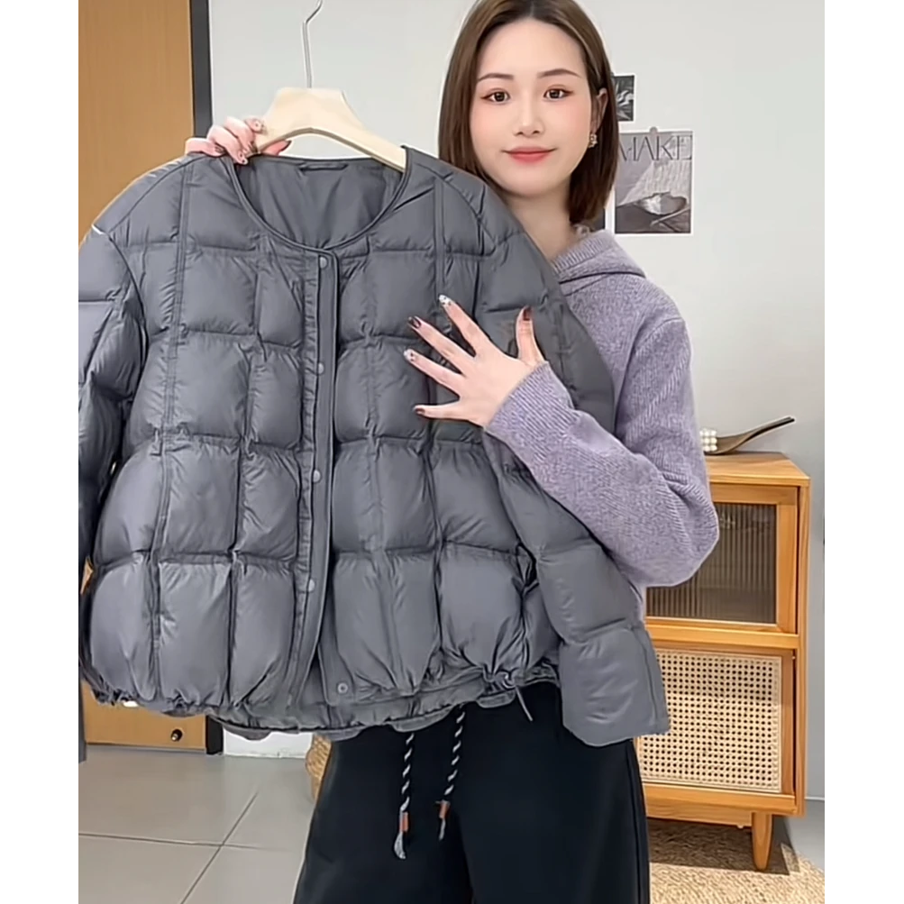 高级感时尚圆领白鸭绒羽绒服女装2025冬季新款高级感短款保暖外套