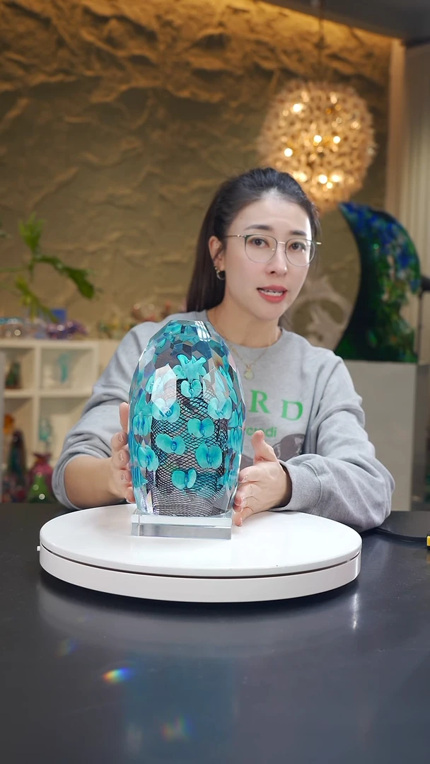 手工艺品琉璃宝石蓝蝴蝶兰设计款摆件
