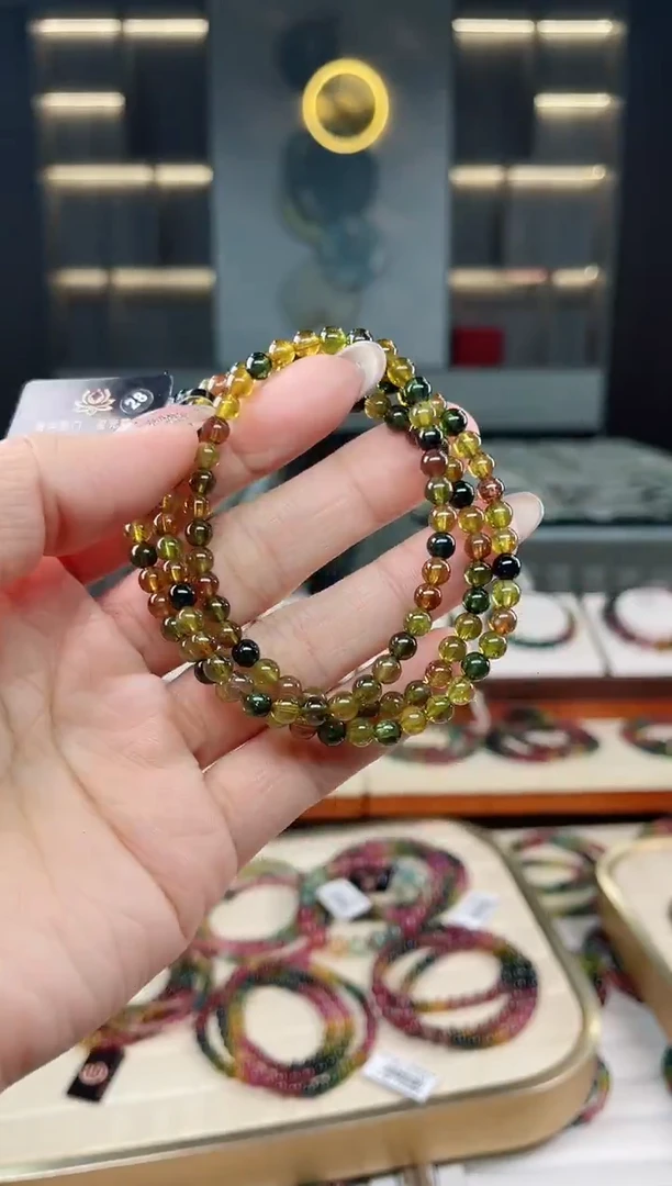 未镶嵌老矿碧玺三圈手串4mm+碧玺（多样性发一条）T