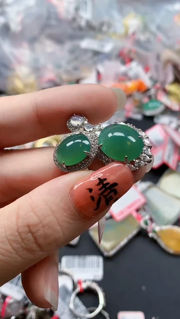 银S925镶嵌戒指翡翠天然A货缅甸翡翠