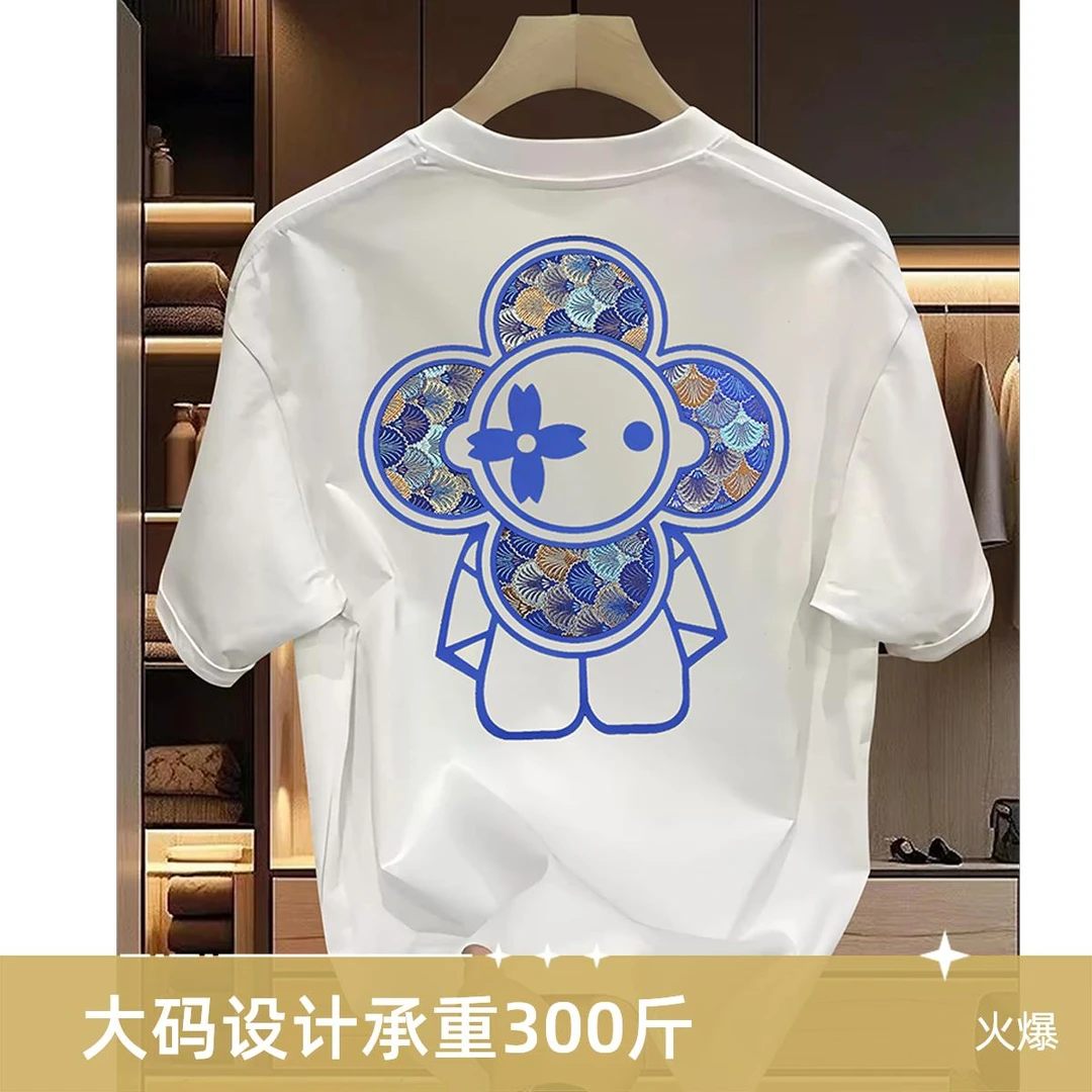 2025夏季爆款短袖t恤男潮牌字母印花纯棉T恤衫时尚修身半袖上衣