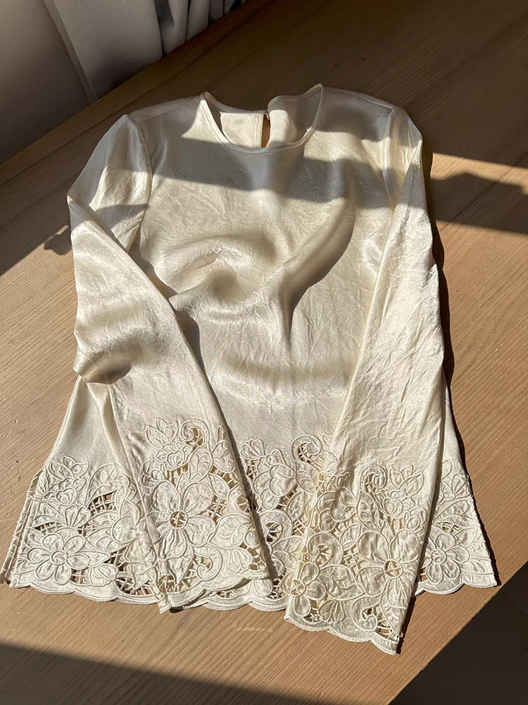 金禾【金禾专属】春季中式设计款下摆镂空修身打底上衣3034