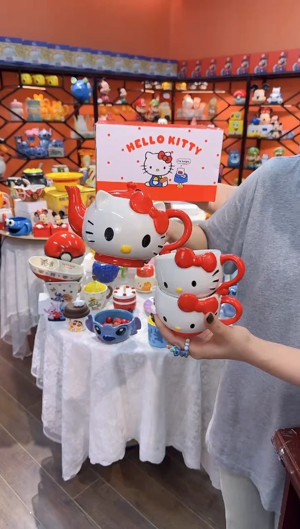 瓷片@@凯特猫一壶二杯（陶瓷）