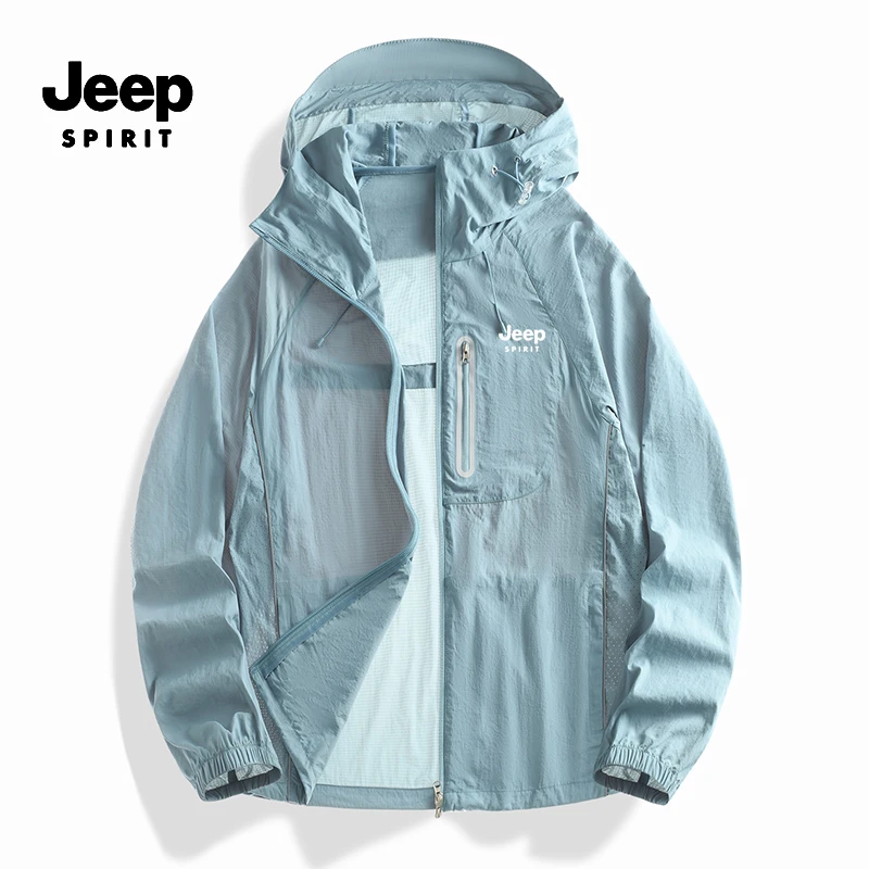 JEEPSPIRIT夏季轻薄防晒衣女大帽檐腋下透气锦纶防晒服户外皮肤衣