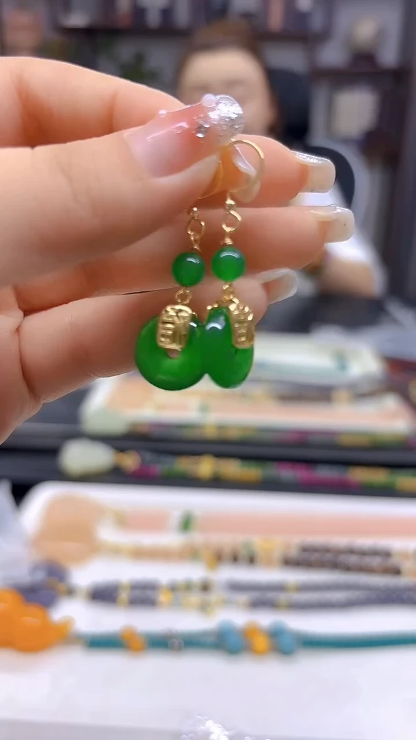 翡翠14K金镶嵌耳饰DIY款E717