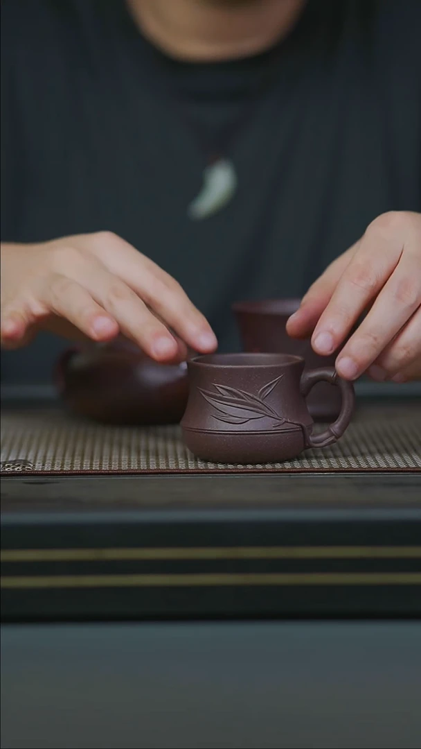 茶壶紫砂纯原矿零添加竹节把手杯粗砂一号紫泥款90ccc