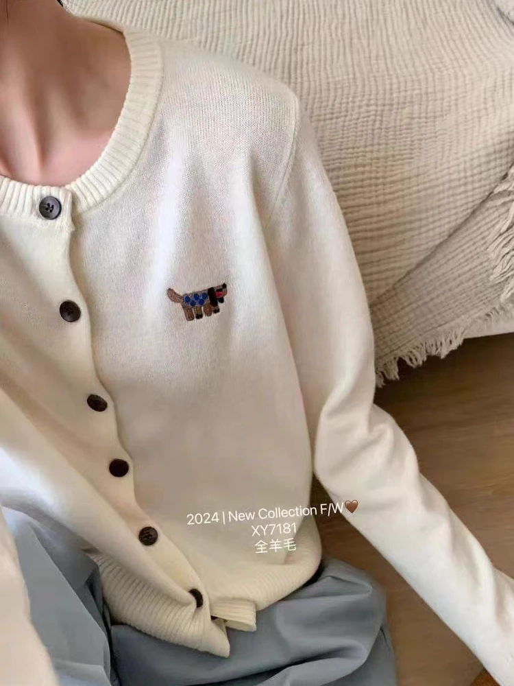 【济州岛】小狗刺绣 圆领针织开衫