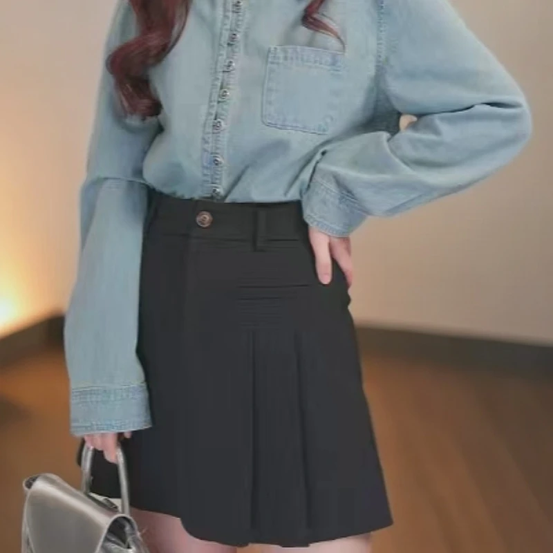 谜秀春季百搭时尚气质小众a字高腰短裙子显瘦半身裙女MXD15B0320