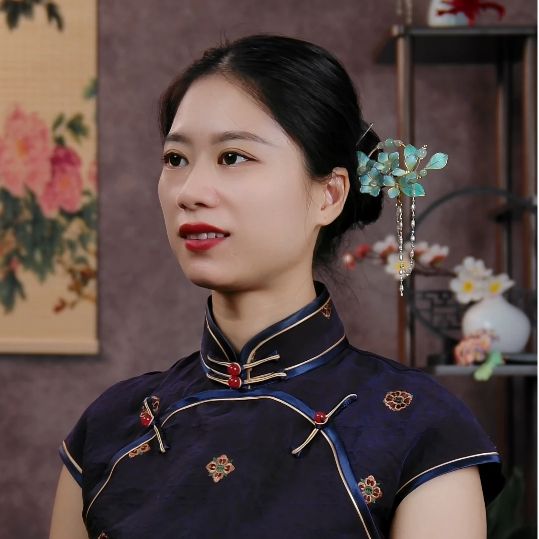 【五瓣花】南京非遗绒花纯手工制作掐丝绒花檀木簪