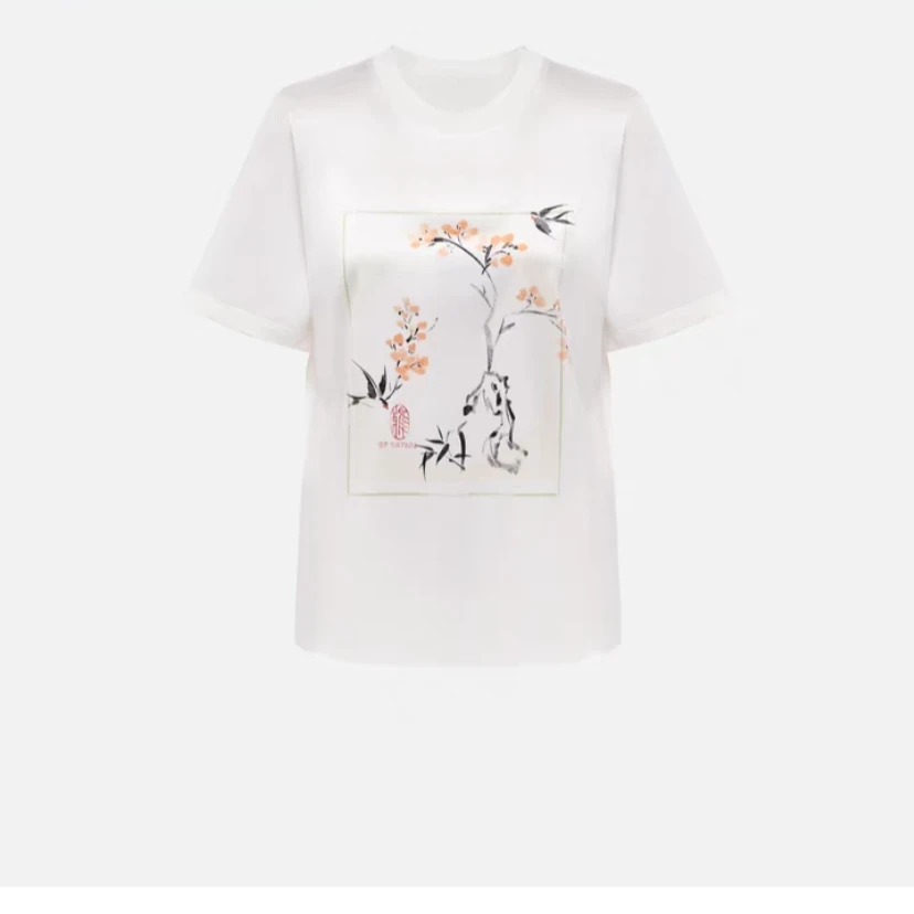 【雅】夏季新款雅韵燕子印花短袖桑蚕丝短袖T恤-EP5316