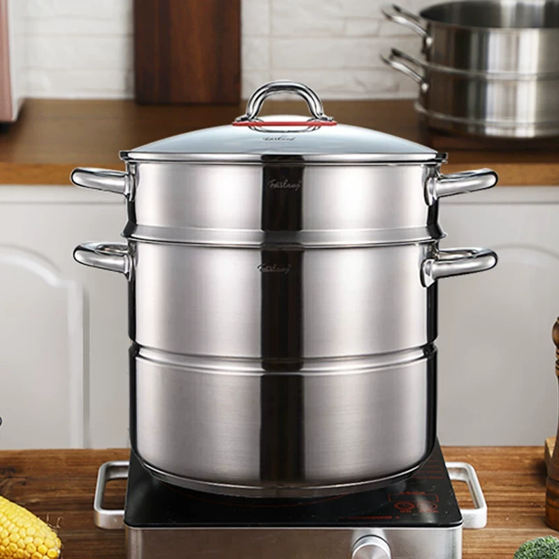 德国菲仕朗18/10不锈钢双层蒸锅深汤锅家用加厚蒸片蒸馒头锅28cm