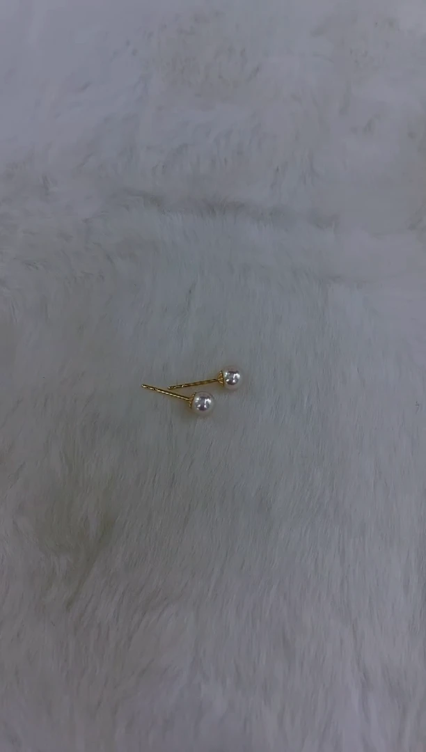 18K金镶嵌akoya海水珍珠耳钉4.5-5mm