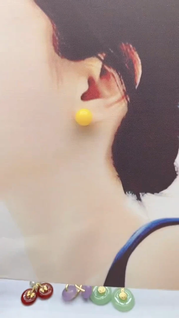 蜜蜡14K金镶嵌耳饰蜜蜡12454