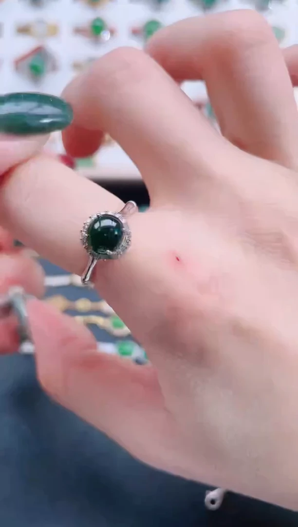 银S925镶嵌戒指翡翠天然翡翠
