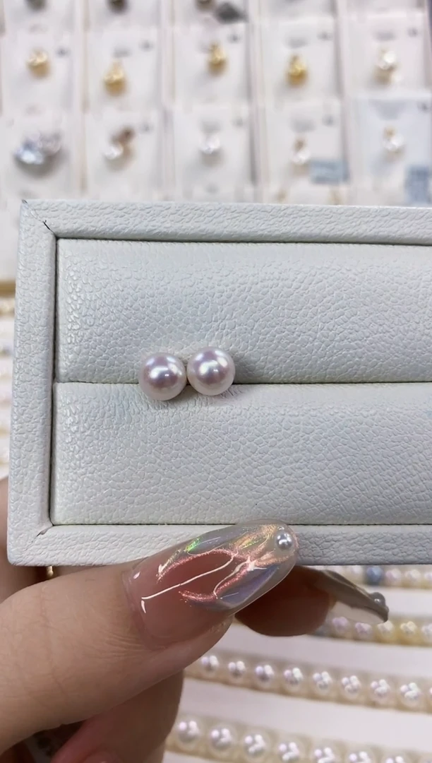 银S925镶嵌耳饰海水珍珠7-7.5akoya珍珠耳饰
