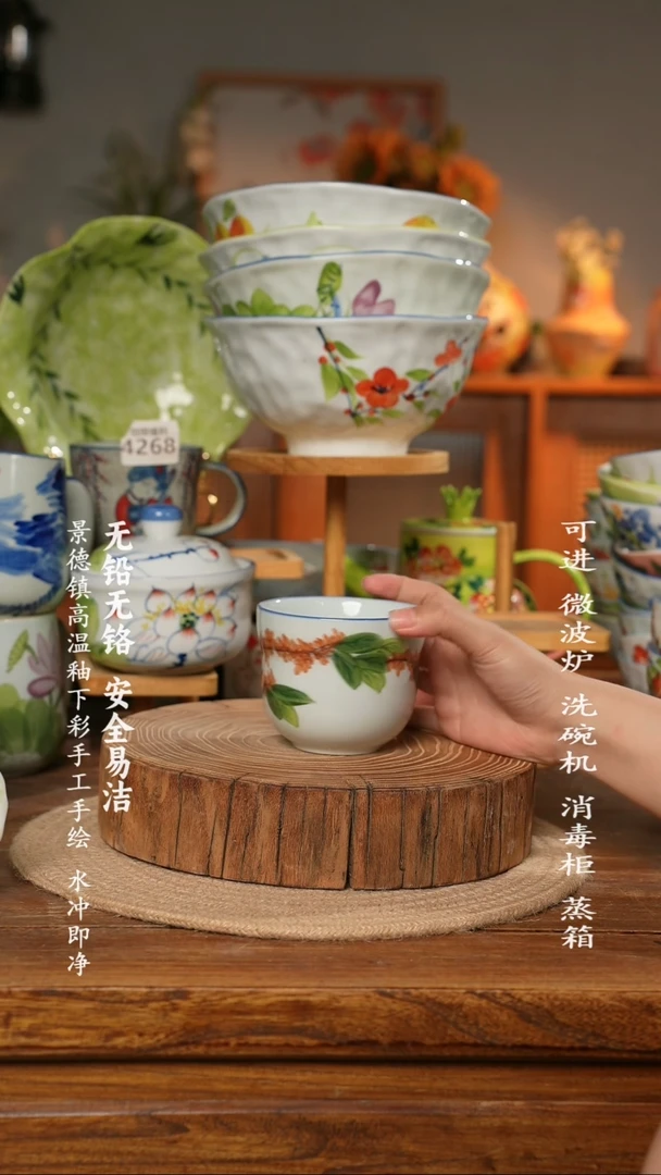瓷景德镇高温瓷釉下彩手绘陶瓷