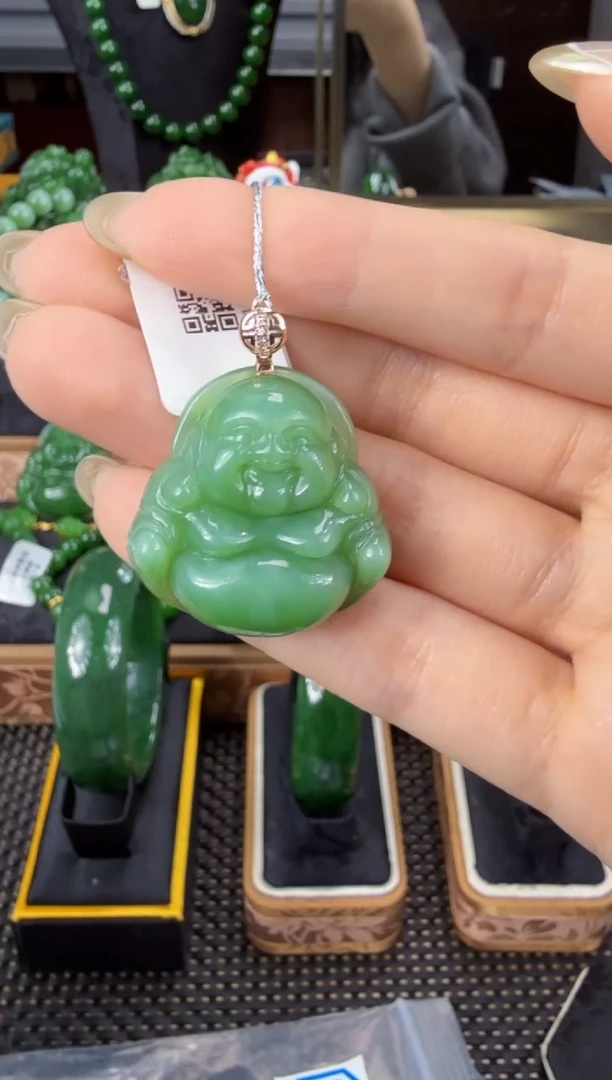 【闪购商品】和田玉（碧玉）吊坠(不含链)18K金镶嵌