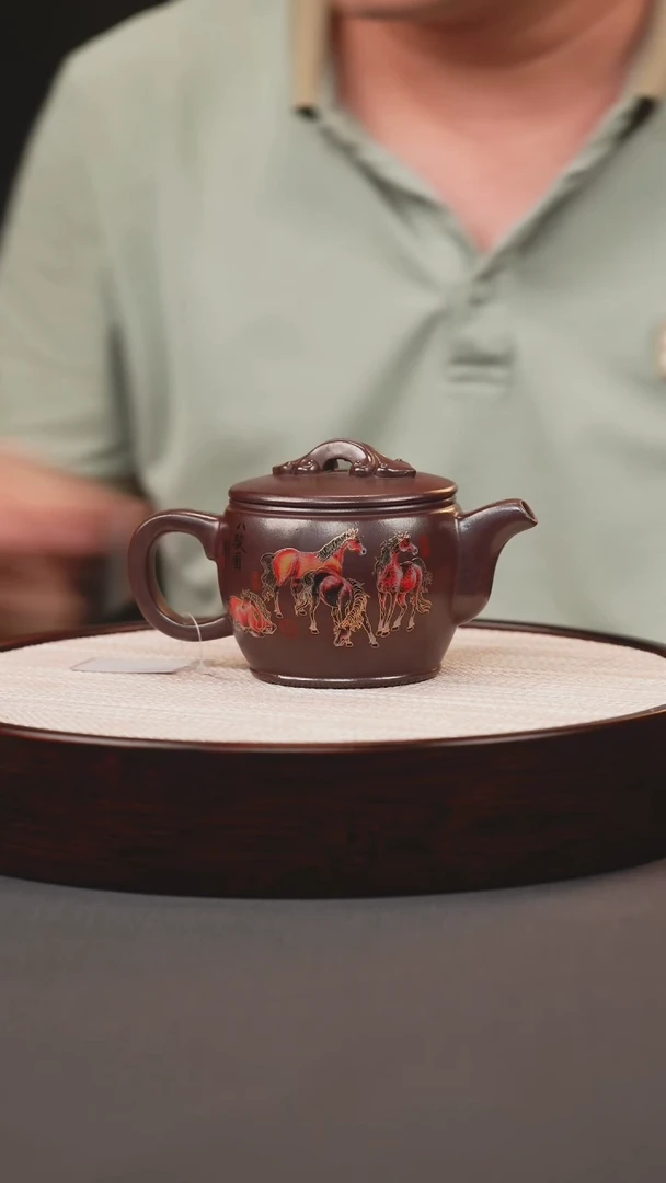茶壶紫砂石红八骏汉瓦