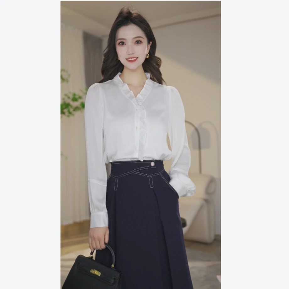 【婷婷甄选】欧若风2025年8591369珍珠白衬衫女士气质高级