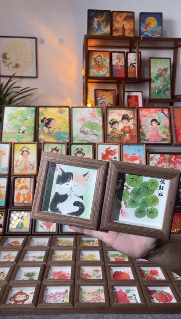 【闪购商品】国画【岁月喵好+放轻松】纯手绘国画摆台