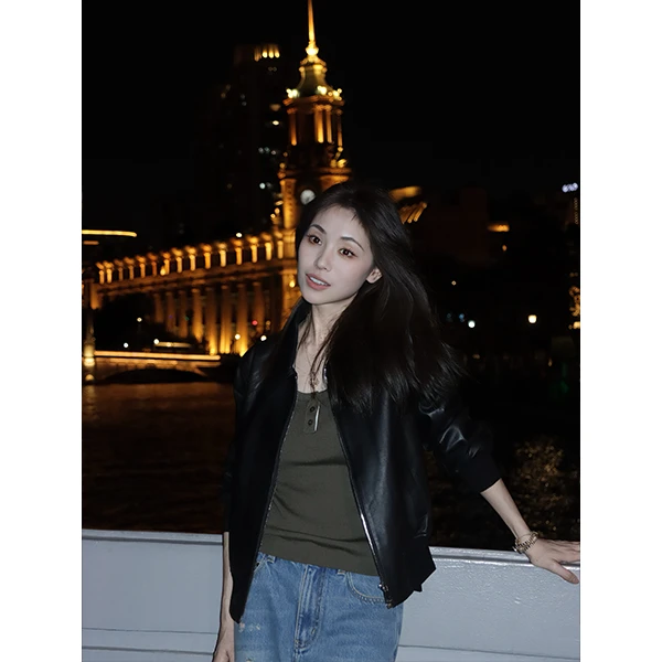【叶可可专享】女士飞行员夹克高级感真皮皮衣88109