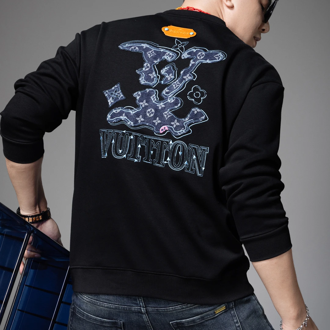 施摩瓦戈欧洲站秋冬季潮牌字母刺绣重工卫衣男士圆领长袖T恤外套