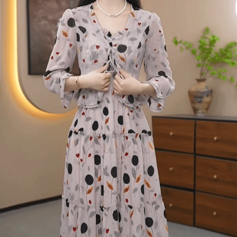 A271【外衫+吊带裙】2025早秋新款时尚气质复古修身显瘦圆点套装