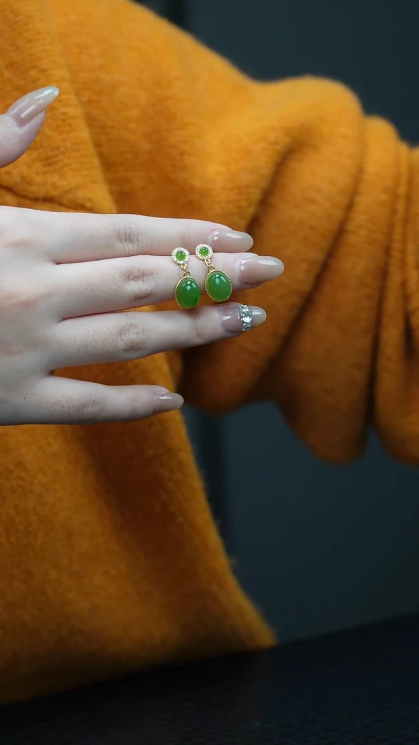 银S925镶嵌和田玉耳饰1