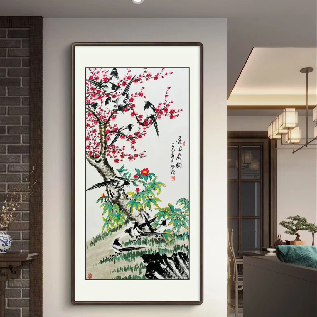 手绘四尺《喜上眉梢》玄关客厅餐厅书房茶室家居挂画文玩探宝