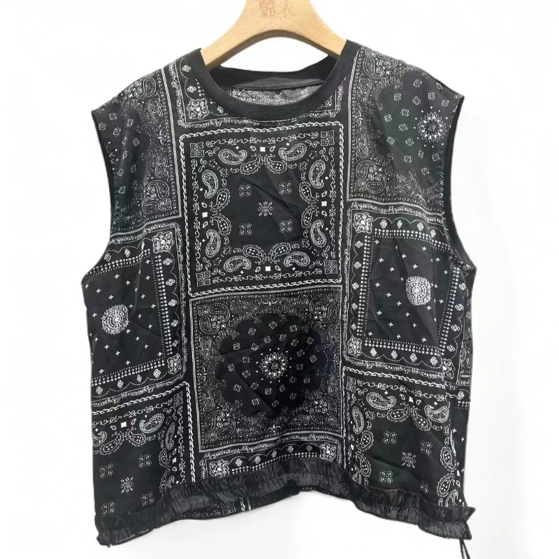 【锦衣服饰】SS 25672 高端欧货复古时尚腰果花无袖圆领上衣