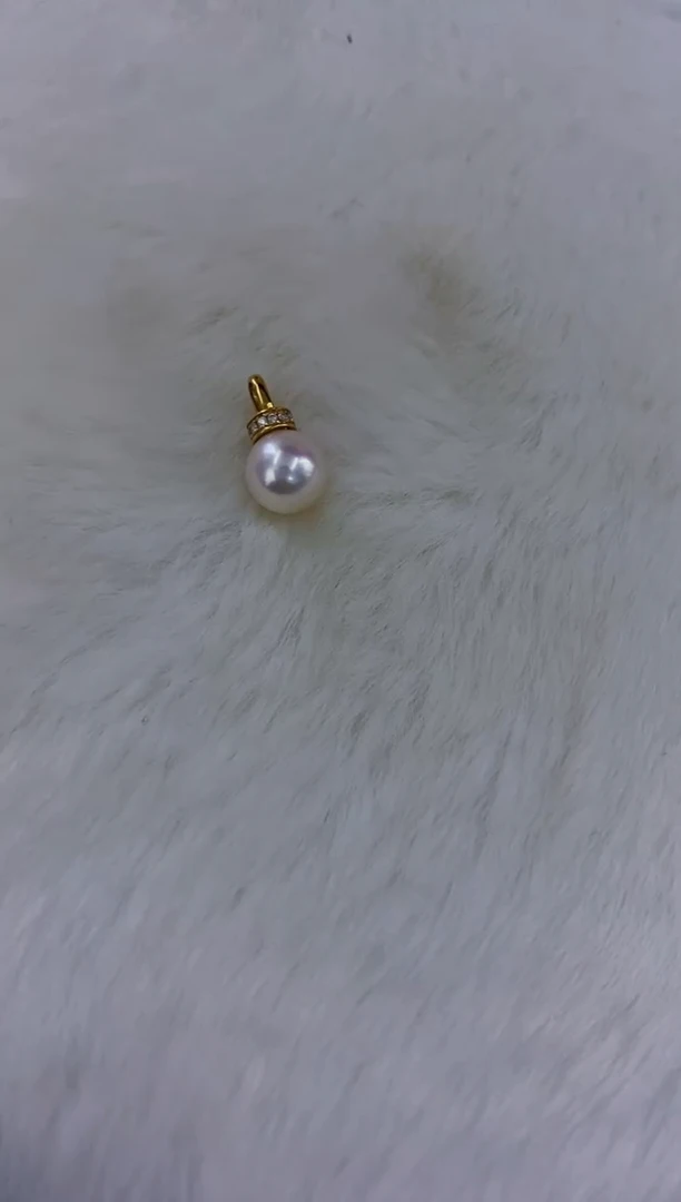 银S925镶嵌akoya海水珍珠吊坠7.5-8mm