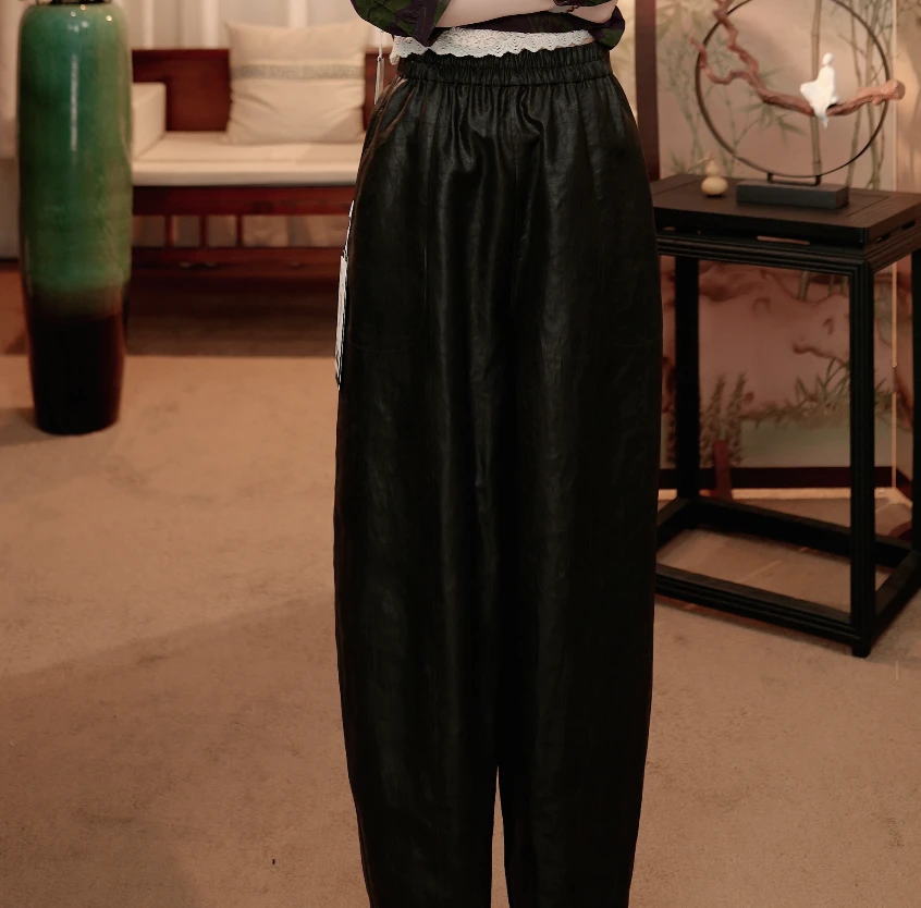 【莉莉高定】100%桑蚕丝50姆米皮子重锻香云纱萝卜裤(22338)