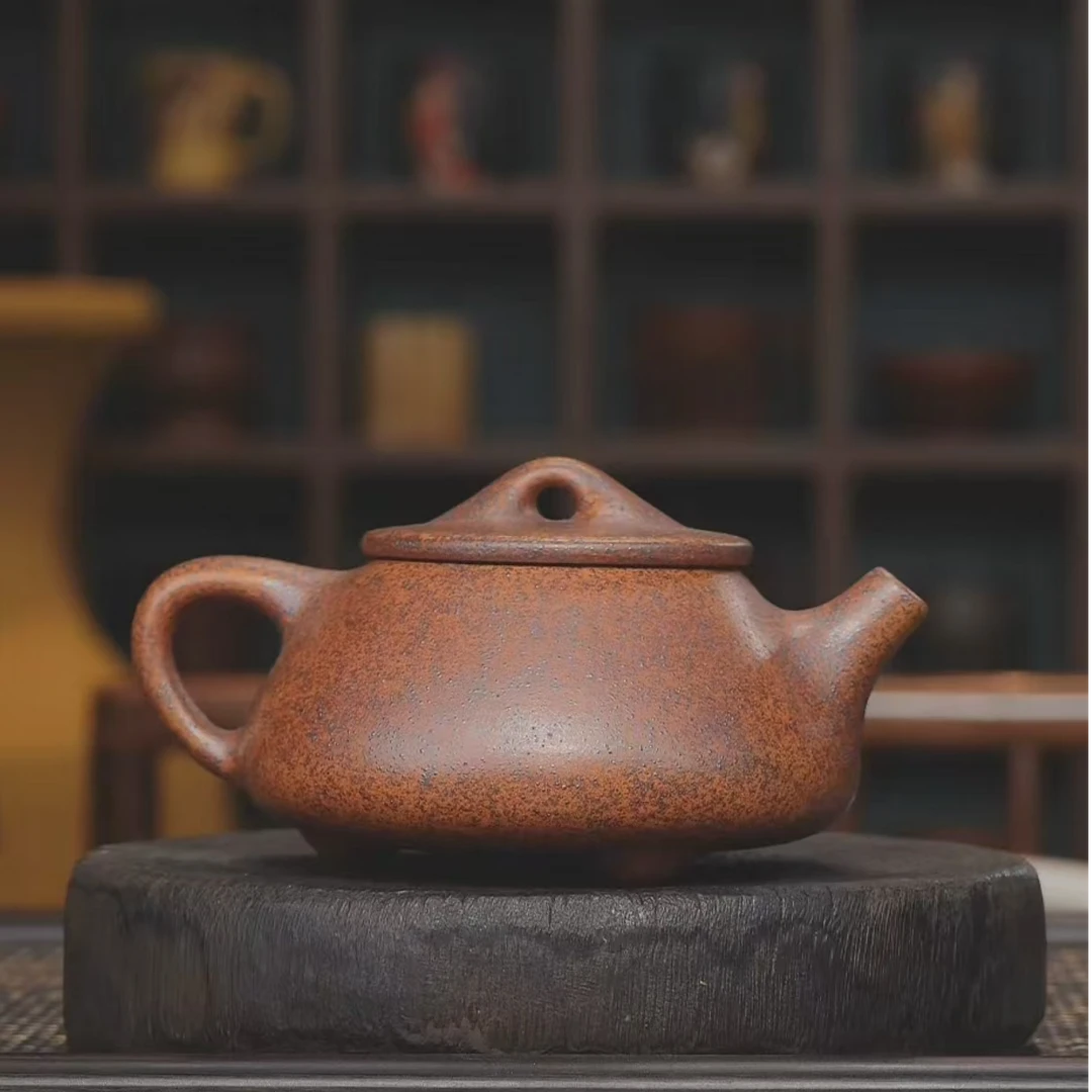 紫砂壶 | 宜兴紫砂 桃花泥柴烧光素景舟石瓢（半手）