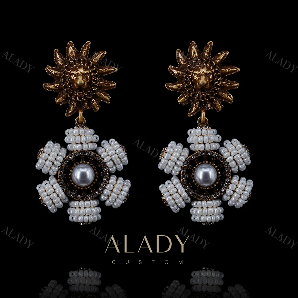 合金仿珍珠耳饰 【金狮珠蕊】狮子时尚气质珠珠款耳钉