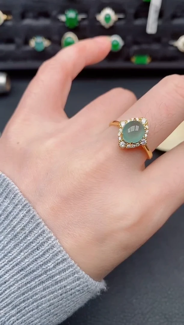 银S925镶嵌戒指翡翠天然a货翡翠360