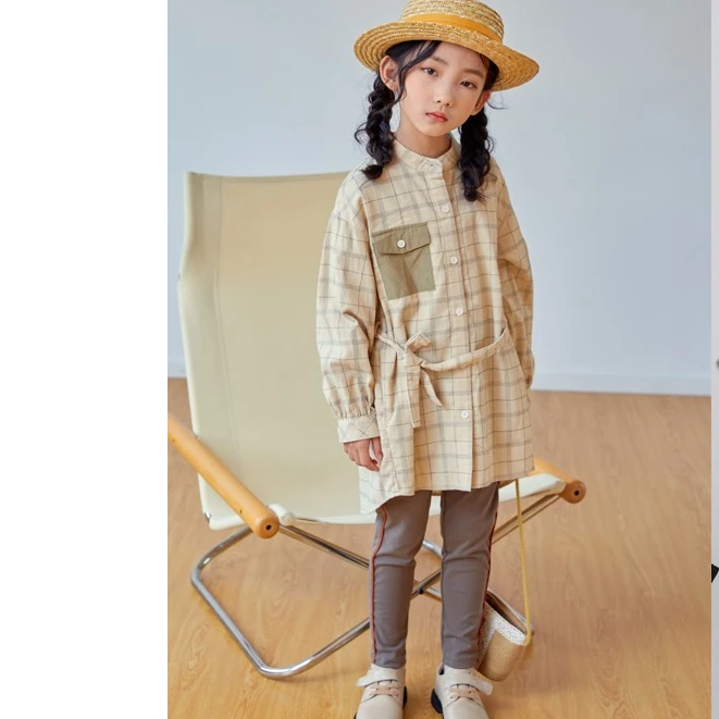 【经典格子裙 】秋季女童拼接格子衬衣连衣裙 4123012112