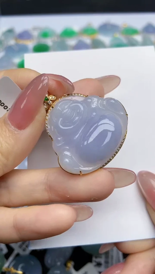 【闪购商品】翡翠挂件18K金镶嵌天然翡翠A货