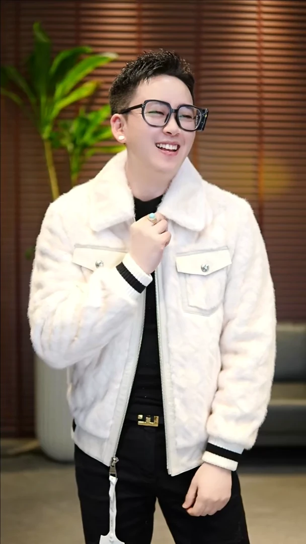 48码（105-125斤）兽王拼接真皮夹克白色