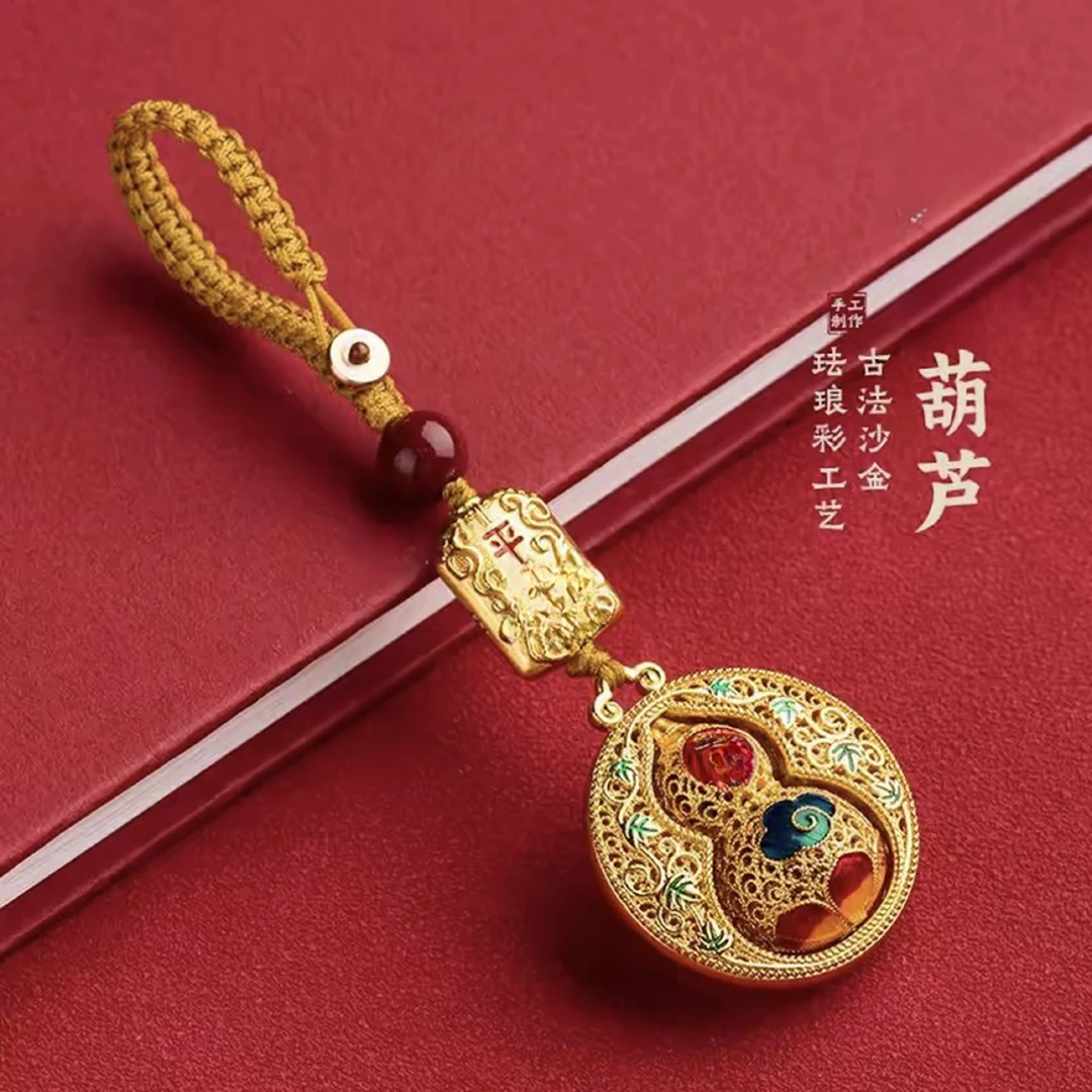 【店主推荐】2026年新款金色葫芦钥匙扣转转男女挂饰古法工艺
