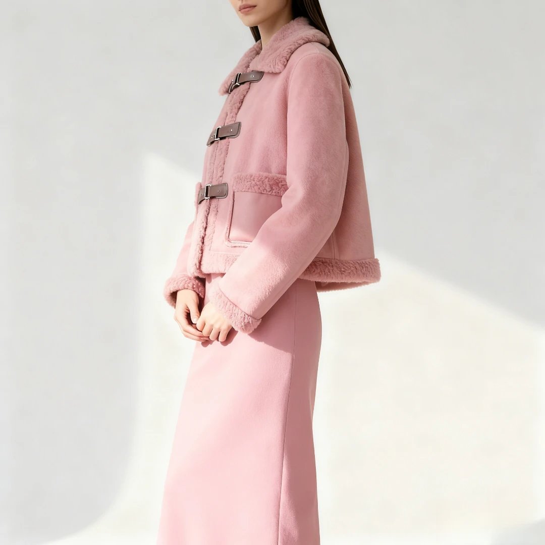 时尚皮毛一体套装休闲减龄洋气设计感高级立领加厚两件套