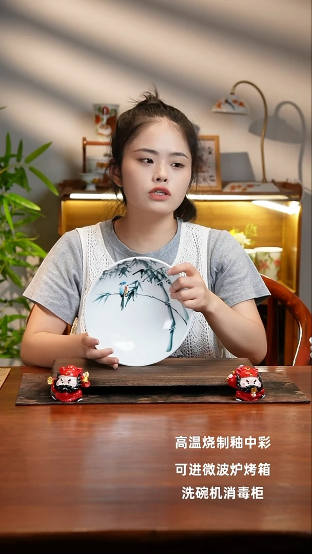 景德镇高温陶瓷食品级手绘釉中彩-圆深盘