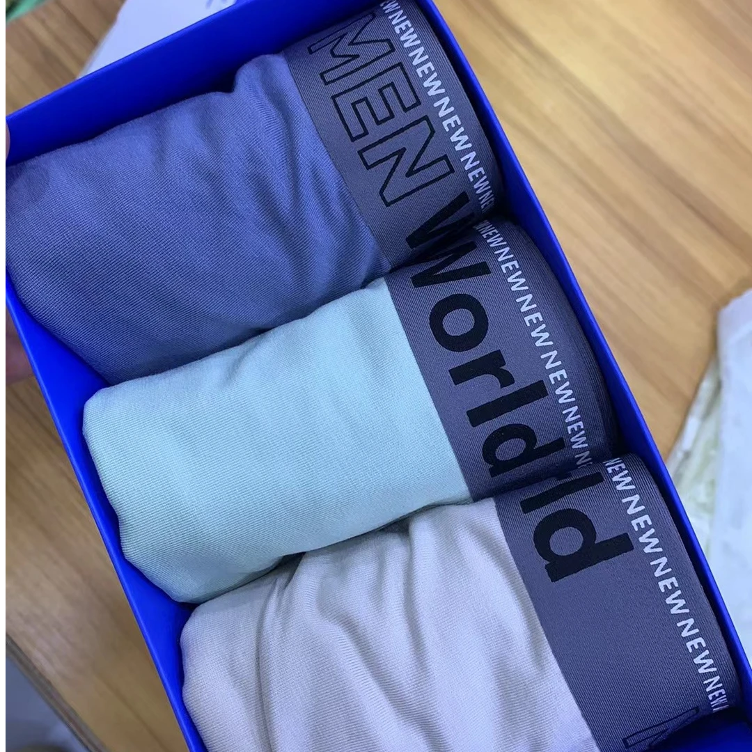 四角裤纯色透气男平角内裤潮流内裤印花男士中腰运动