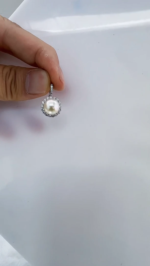 银S925镶嵌淡水珍珠DA珍珠吊坠9-10 b498