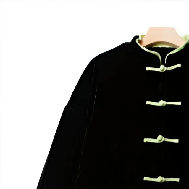 【大欣专属】国风新中式秋冬系扣长款提花上衣黑色纯色外套WT226112