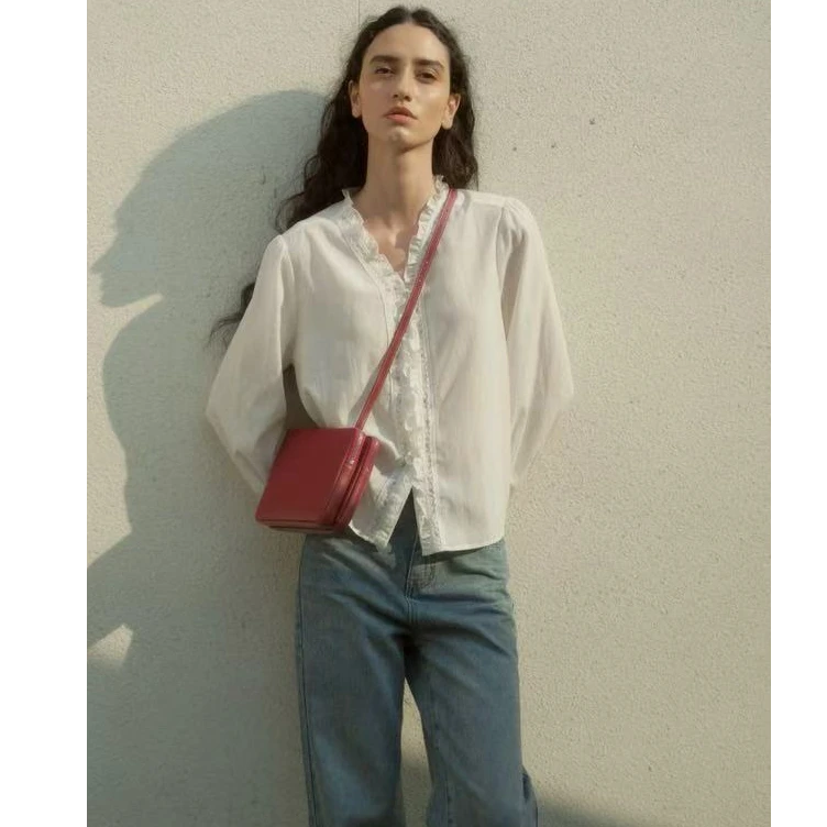 十三行Once-夏季福秒韩系木耳V领气质衬衫#C111