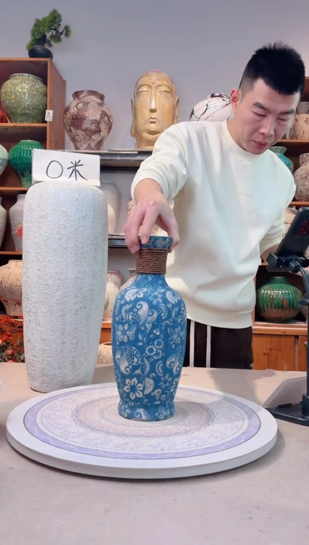 瓶陶瓷花瓶 无花  福利 不能装水 青花麻绳 中号