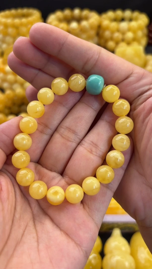 手串蜜蜡未镶嵌10+焦皮料橘黄满蜜妖花