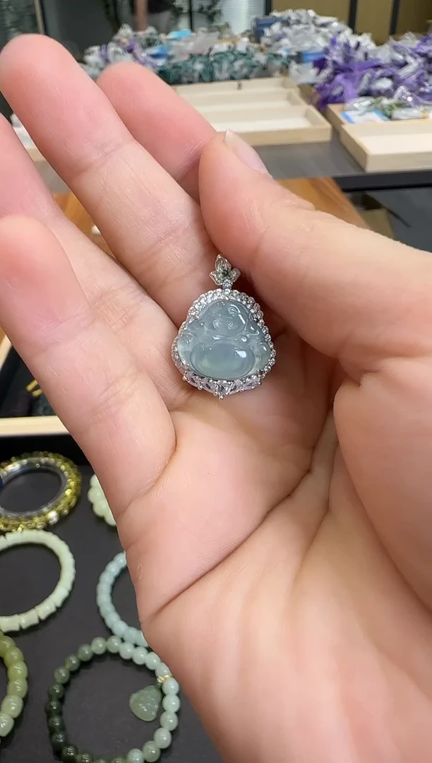 颈饰银S925镶嵌翡翠佛公 吊坠（不带链）-591272