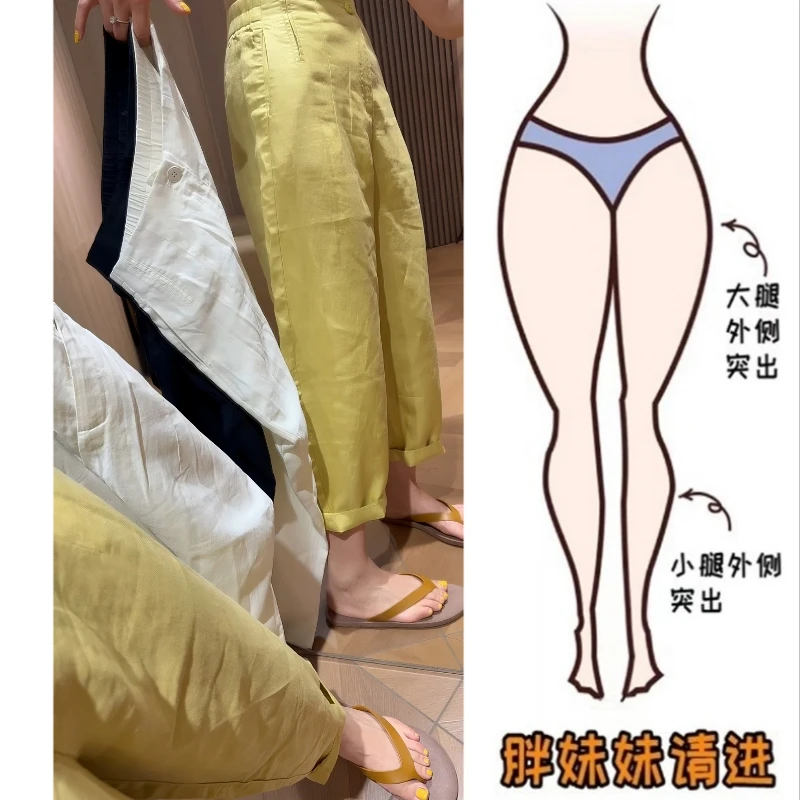 Aimeerosa/艾洛莎休闲裤高腰显瘦九分裤夏季小个子百搭阔腿奶奶裤