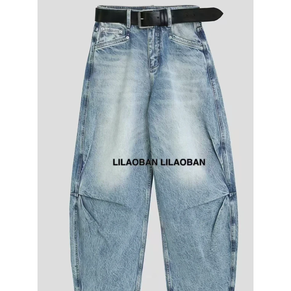 (李老板)推荐 原创设计欧版戏水掐褶香蕉牛仔裤